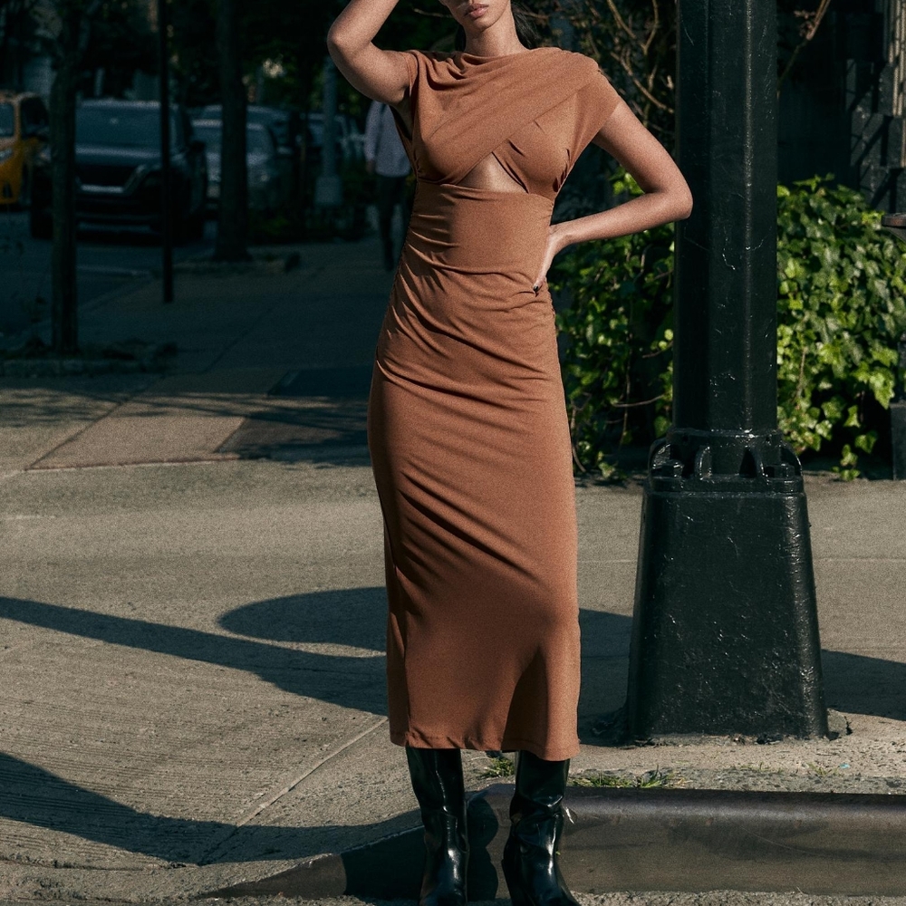 ZARA DRAPED CUT OUT DRESS - Picture 3 of 15